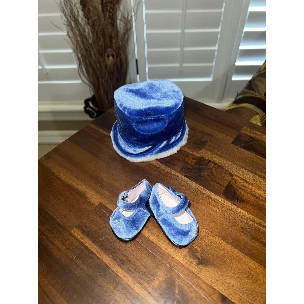 American Girl bitty baby silver bells velour‎ hat and shoes
